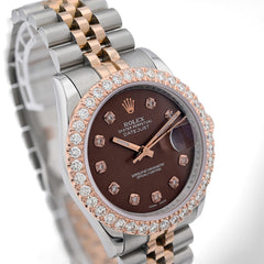 Rolex Datejust 36MM Rose Gold & SS Hidden Clasp Chocolate Diamond Dial/Bezel 3.28CT Watch