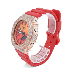 G-Shock GA-2100FL 7CTW Rose Natural Diamond Bezel Red Band Men Watch