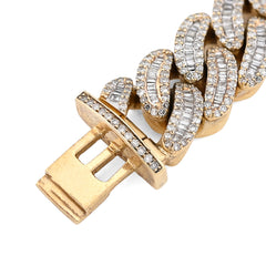 11.5MM 10k Yellow Gold 70.2gm 8CTW Natural Round/Baguette Cuban Diamond Bracelet