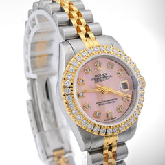 Rolex Datejust 26MM 1.5CT Natural Diamond Bezel/Dial Pink MOP Face Two Tone Jubilee Women Watch