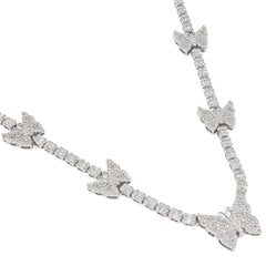 3.5MM 10k White Gold 5.48CTW Round/Baguette Diamond 26.5g Butterfly Tennis Chain