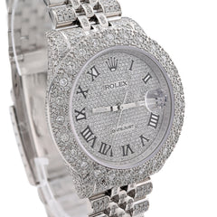 Rolex Datejust 36MM All White Bussdown 11.98CT Natural Diamond Flower Cluster Bezel Jubilee Watch