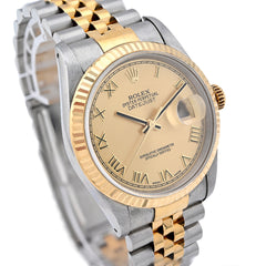 Rolex Datejust 36MM Champagne Face Roman Dial Fluted Bezel 2 Tone Jubilee Watch