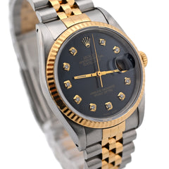 Rolex Datejust 36MM Blue Diamond Dial Fluted Bezel 2 Tone Jubilee Watch