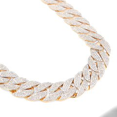 12MM 10k Yellow Gold 20.05 CTW 73.1gms Natural Diamond Cuban Chain 22In Necklace