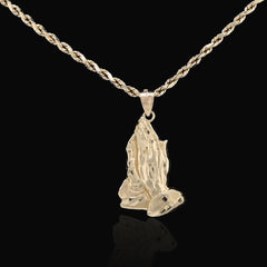 10k Yellow Gold Mens Womens Praying Hands Pendant Religious 1.6g Charm
