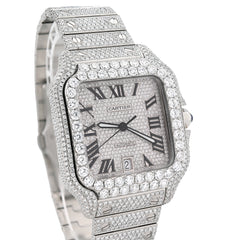 Cartier Santos All White 40MM 18CT Natural Diamond Box and Papers Full Set Watch