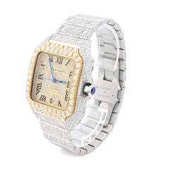 Cartier Santos 40MM 17CTW Natural Diamond Bussdown 2-Tone Yellow Bezel Watch