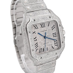Cartier Santos All White 40MM 12CTW Natural Diamond Bussdown ICED Mens Watch