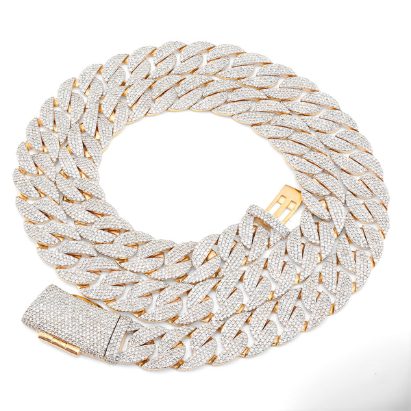 12MM 10k Yellow Gold 20.05 CTW 73.1gms Natural Diamond Cuban Chain 22In Necklace