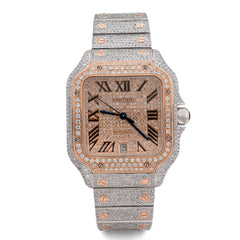 Cartier Santos Two Tone 40MM 13CTW Natural Diamond Rose Bezel Bussdown Watch