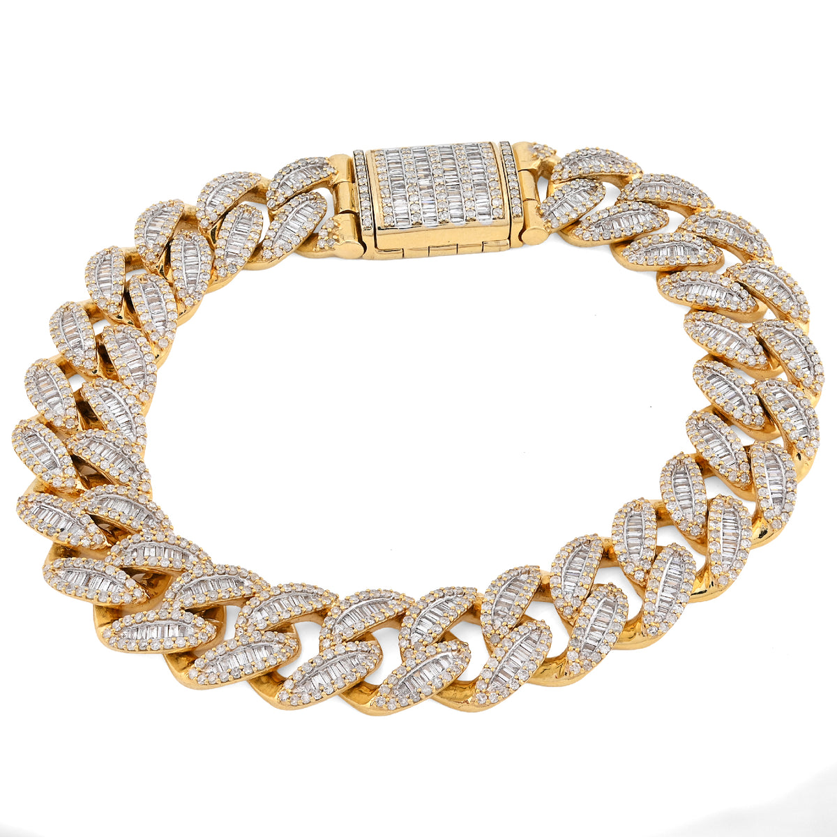 12MM 10k Yellow Gold 49.4g 6.75CT Pure Round/Baguette Diamond Cuban 8In Bracelet