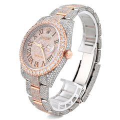 Rolex Datejust 41MM Rose & White 18CT Natural Diamond Bussdown Single Row Bezel Men Watch