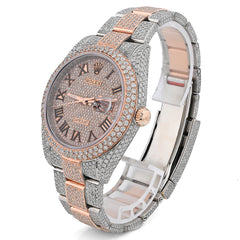 Rolex Datejust 41MM Rose & White 15.65CT Natural Diamond Bussdown Dual Row Bezel Men Watch