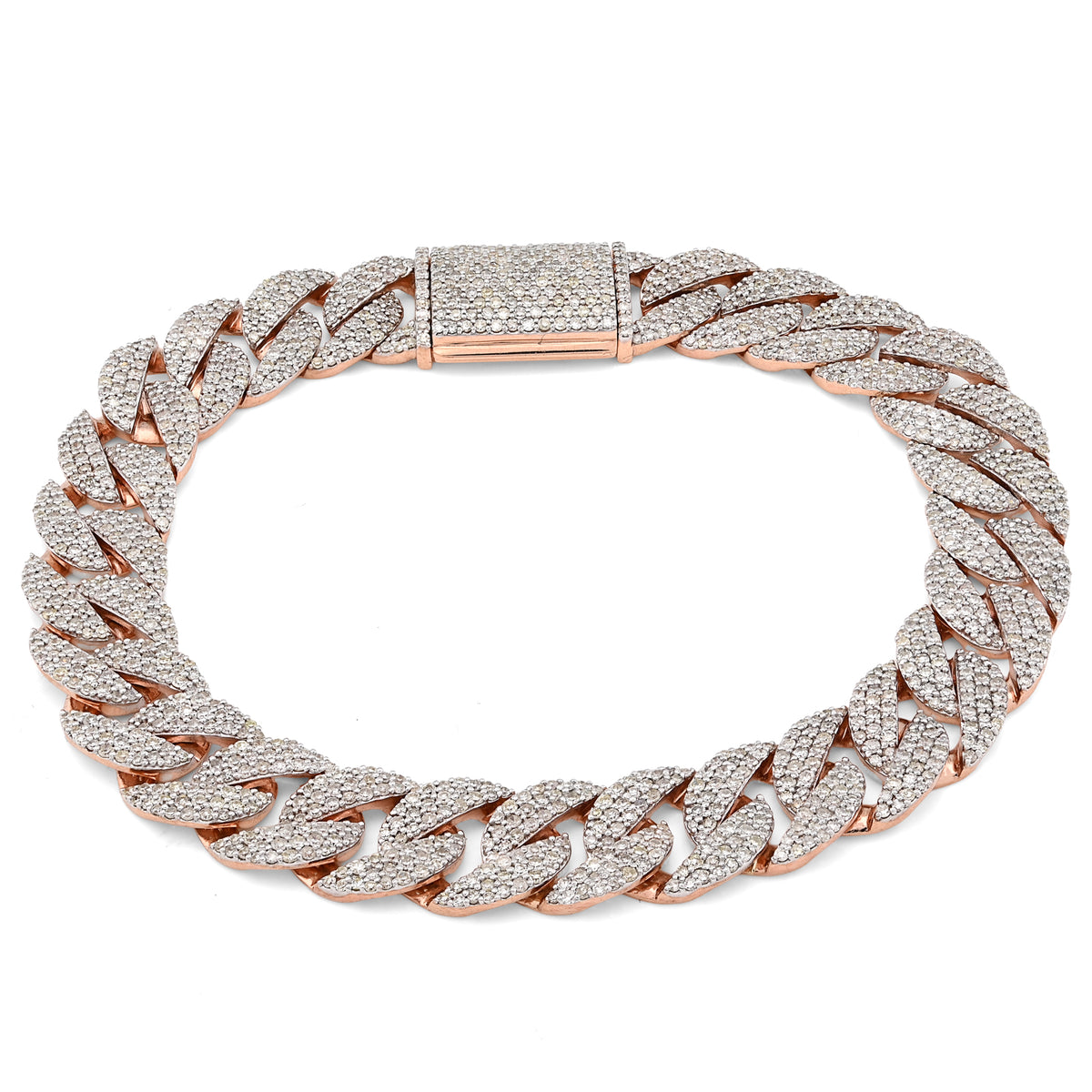 10MM 10k Rose Gold 23.2gms 5.6CTW Natural Diamond Mens Cuban Bracelet 7.5 Inches