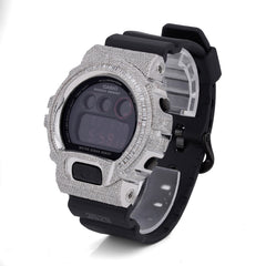 Mens Casio G-Shock DW6900 4.55CTW Natural Diamond Baguette ICED Bezel All Black Watch