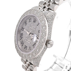 Rolex Datejust 36MM All White Bussdown 11.98CT Natural Diamond Flower Cluster Bezel Jubilee Watch