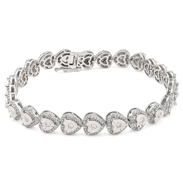Womens 7MM 10k White Gold 13.6gms 2.1CTW Natural Heart Tennis Diamond Bracelet