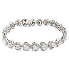 Womens 7MM 10k White Gold 13.6gms 2.1CTW Natural Heart Tennis Diamond Bracelet