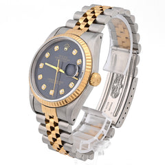Rolex Datejust 36MM Blue Diamond Dial Fluted Bezel 2 Tone Jubilee Watch