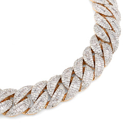 12MM 10k Yellow Gold 40.3gm 6.8CTW Natural Round/Baguette Diamond Cuban Bracelet