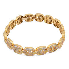 10MM 10k Yellow Gold 24.3gm 4.11CTW Pure Round/Baguette Diamond GG Link Bracelet