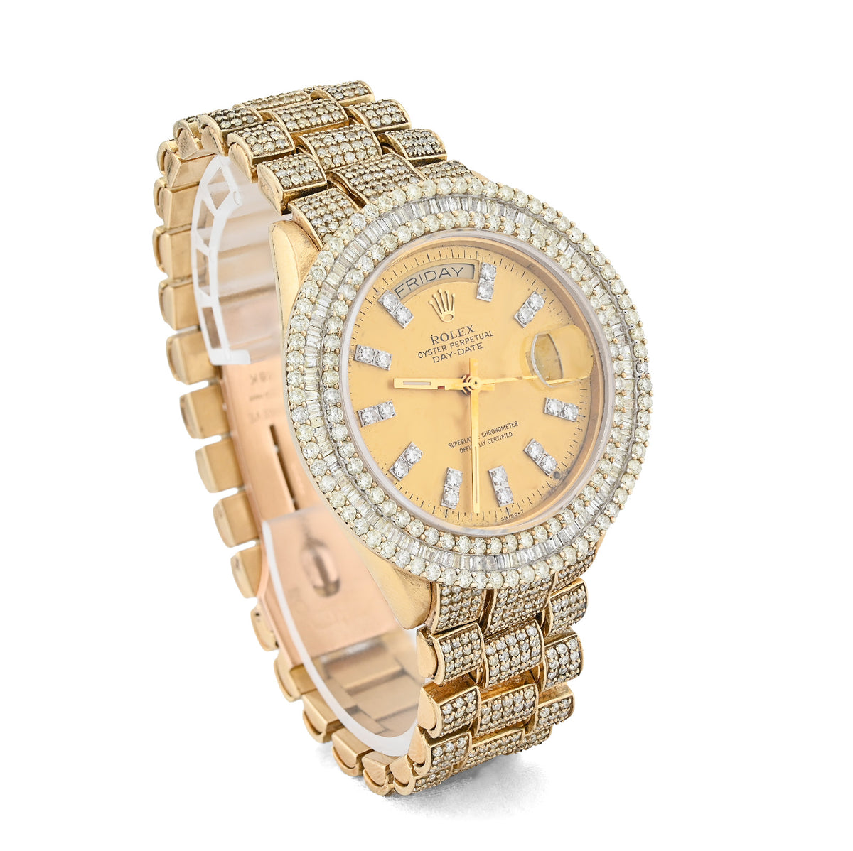Rolex 36MM Presidential Day-Date Presidential 15CT Natural Diamond 18K Gold Bussdown Watch