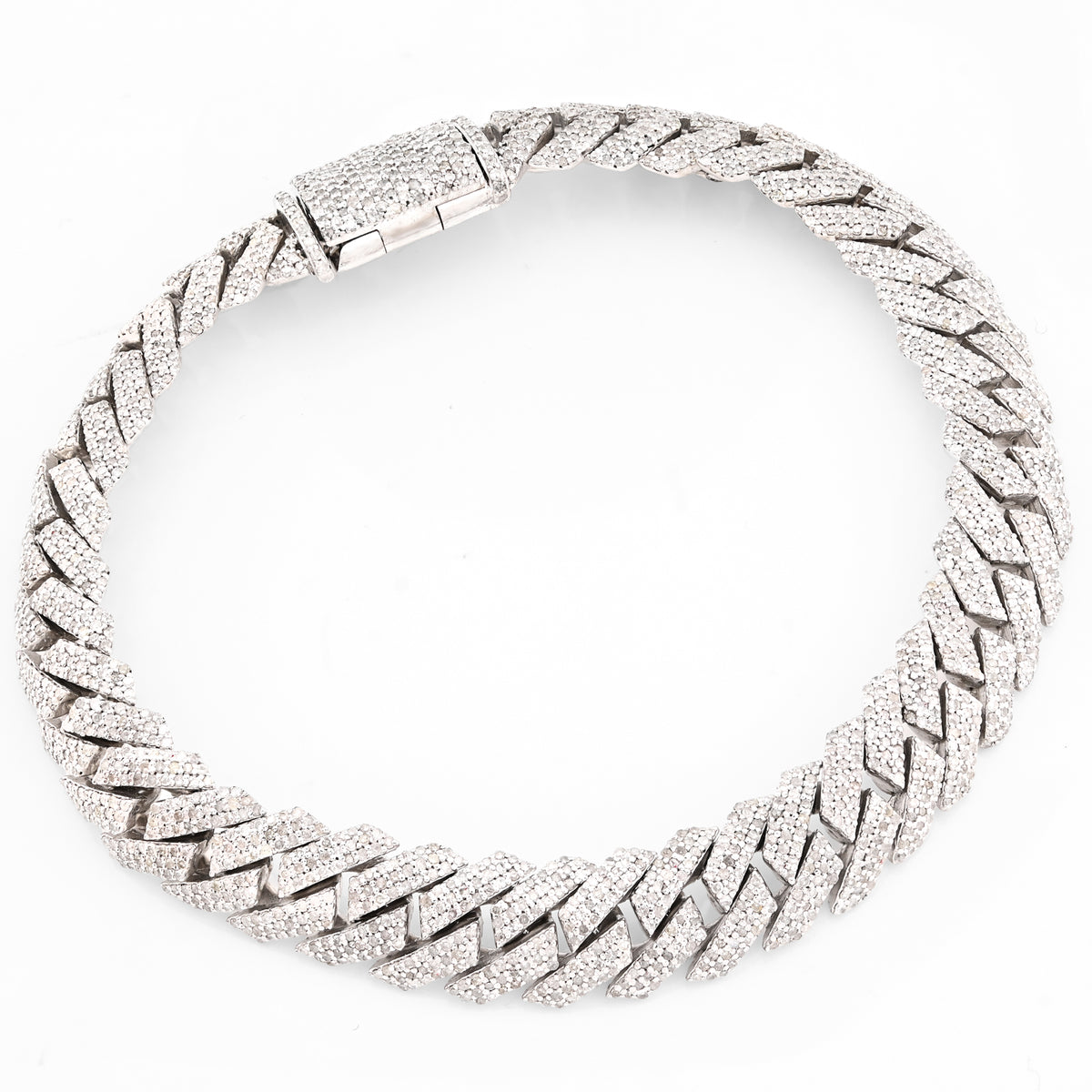 10MM 925 Sterling Silver 39.8gm 6.31CTW Natural Diamond Snake Cuban 8In Bracelet