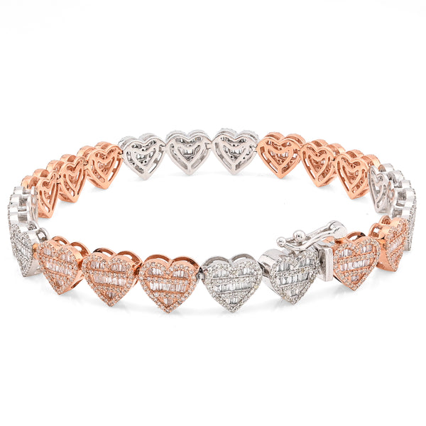 7.5MM 10k 2-Tone Gold 14.8g 2.72CTW Round/Baguette Diamond Heart Tennis Bracelet