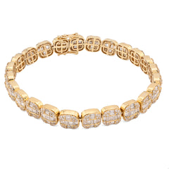 8.25MM 10k Gold 19.9gms 7.82CTW Round/Baguette Diamond Square Tennis Bracelet