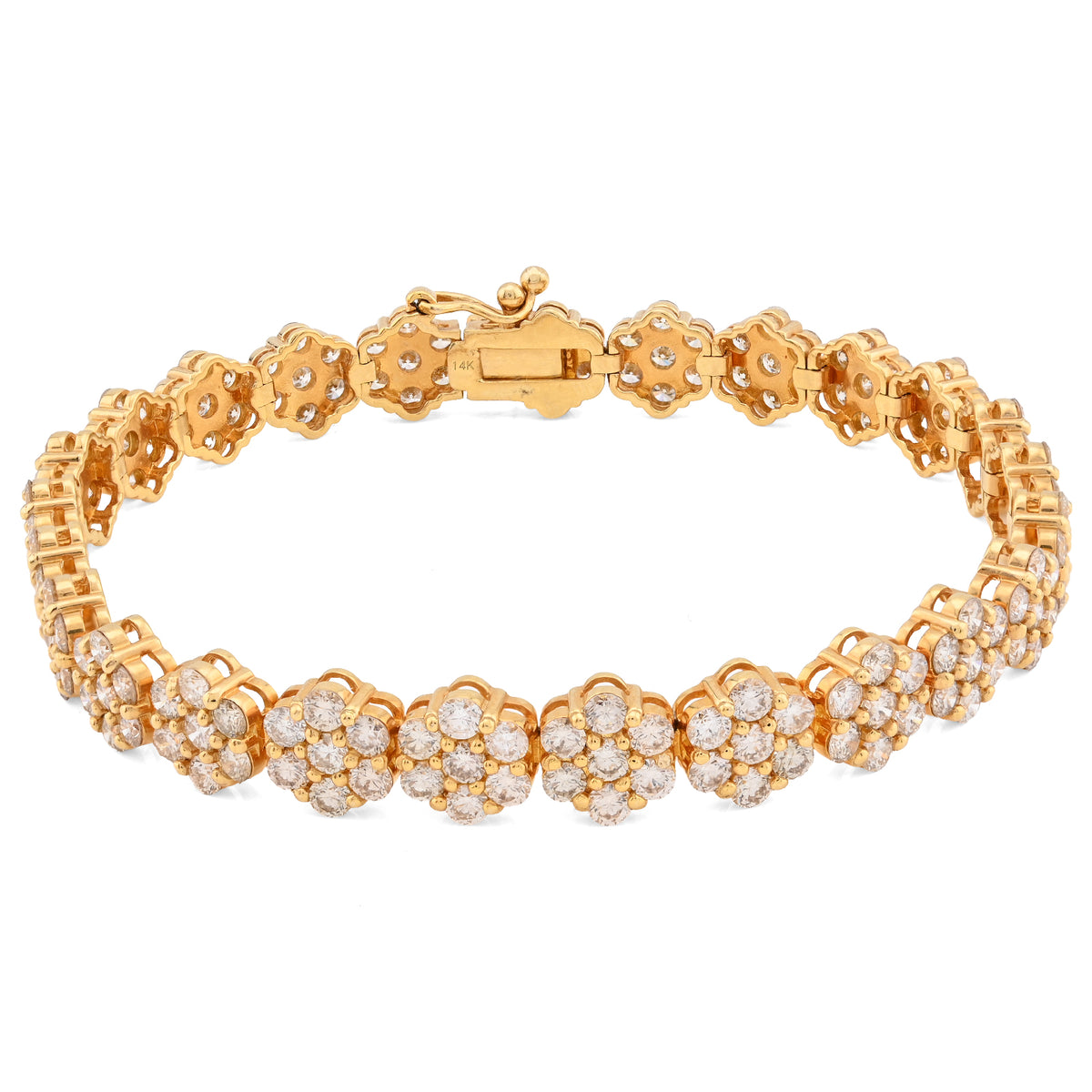 5MM 10k Yellow Gold 16.6g 7.5CTW Natural Diamond Flower Tennis Bracelet 8 Inches