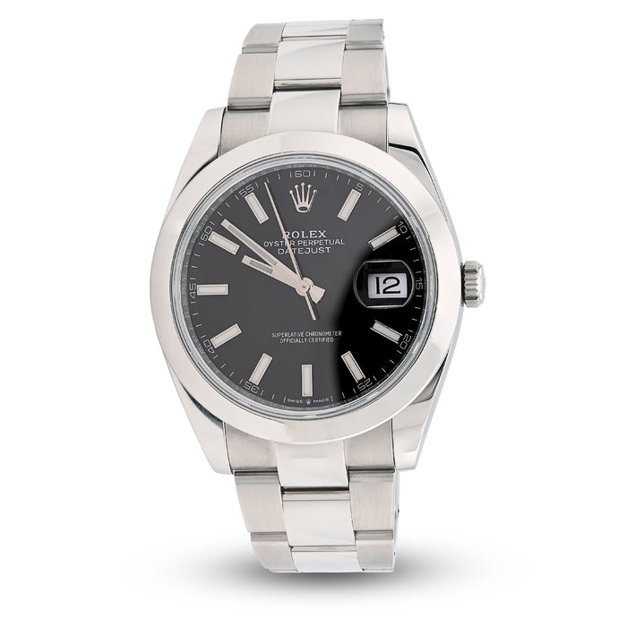 All Original Rolex Datejust 41MM SS Black Face Oyster Band Smooth Bezel Watch