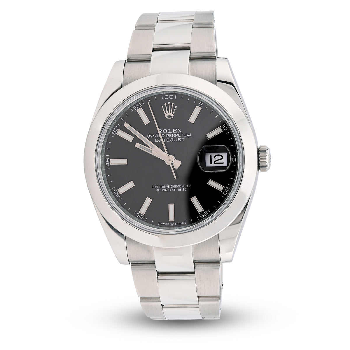All Original Rolex Datejust 41MM SS Black Face Oyster Band Smooth Bezel Watch