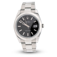 All Original Rolex Datejust 41MM SS Black Face Oyster Band Smooth Bezel Watch