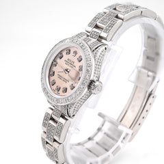 Rolex Datejust 26MM 9CT Natural Diamond Bussdown White Face Oyster Band Women Watch
