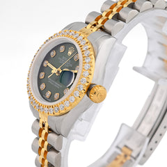 Rolex Datejust 26MM 1.5CT Green Face Natural Diamond Dial/Bezel Two Tone Jubilee Women Watch