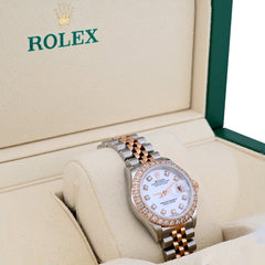 Rolex Datejust 28MM 2CT Natural Diamond Dial/Bezel MOP Face 2 Tone Rose Hidden Clasp Jubilee Watch
