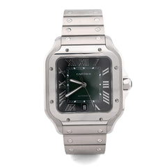 Cartier Santos 40MM Graduated Green Roman Dial Stainless Steel & Green Alligator Skin Band Watch