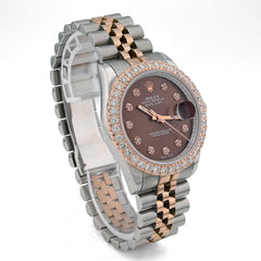 Rolex Datejust 36MM Rose Gold & SS Hidden Clasp Chocolate Diamond Dial/Bezel 3.28CT Watch