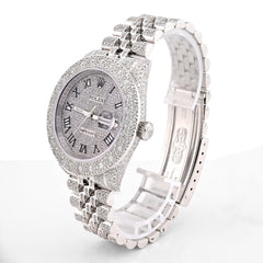 Rolex Datejust 36MM All White Bussdown 11.98CT Natural Diamond Flower Cluster Bezel Jubilee Watch