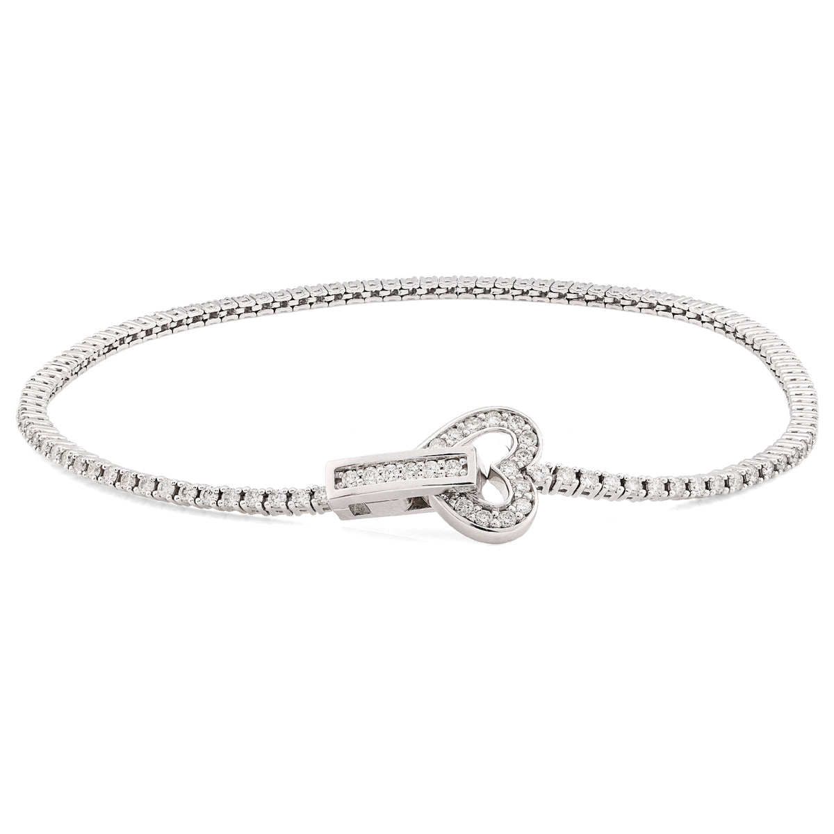 1.5MM 14k White Gold 6.5g 1.25CTW Natural Diamond Heart Tennis Bracelet 7 Inches
