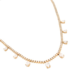 2.9MM 14K Yellow Gold 18.8g 9.52CT Lab Diamond 17In Tennis Pear Shape Drop Chain