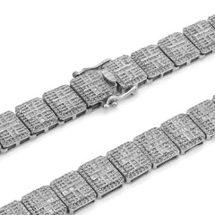 10MM 925 Sterling Silver 12CTW Natural Diamond Baguette/Round Rectangular Link Tennis Chain 53.3gms