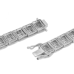 10MM 925 Sterling Silver 12CTW Natural Diamond Baguette/Round Rectangular Link Tennis Chain 53.3gms