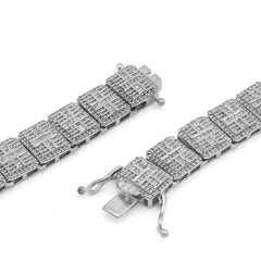 10MM 925 Sterling Silver 12CTW Natural Diamond Baguette/Round Rectangular Link Tennis Chain 53.3gms