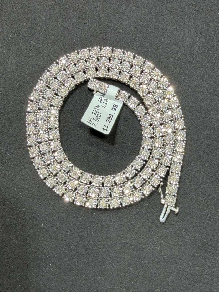 925 Silver Tennis Chain 35.4 grams 2.50 CTW Natural Diamonds 22"