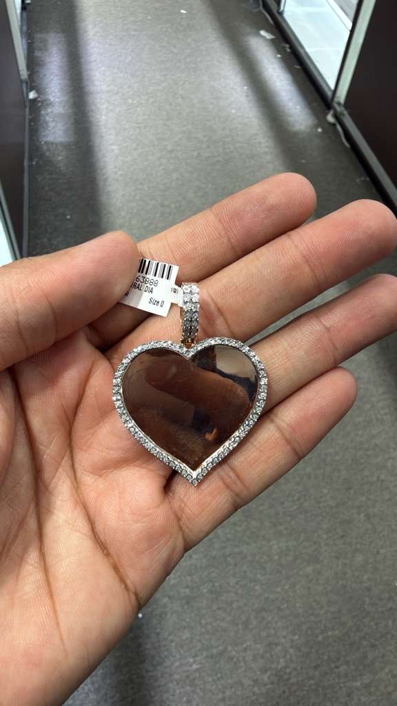 10K Rose Gold Diamond Memory Heart Charm Pendant + FREE PICTURE