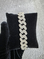 13MM 10k White Gold 8 Inches 10CTW Natural Round/Baguette Diamond Cuban Bracelet 57.9 Grams