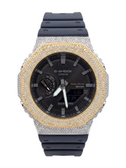 Casio G-Shock GA-2100 4.6 CT Natural Diamond Two-Tone Yellow / White Iced Out Blue Band Watch