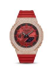 Casio G-Shock GA-2100 4.6 CT Natural Diamond Rose Iced Out Red Watch